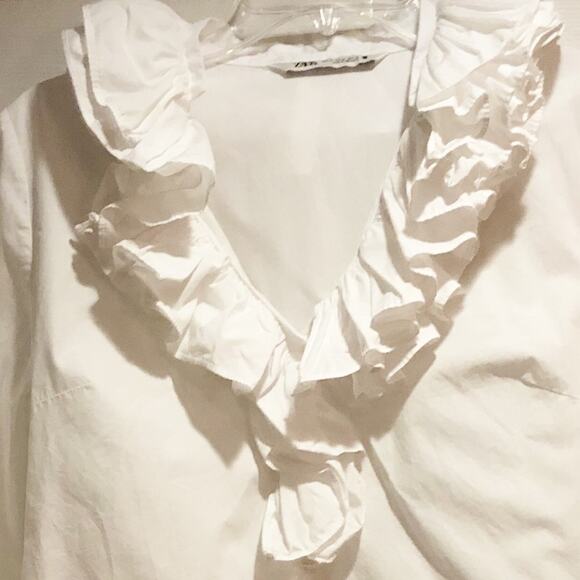 Zara ruffle collar top white SAM 845 button shirt long sleeve Academia retro - Picture 5 of 15